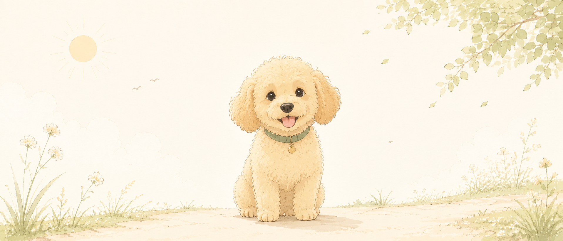 こちらを向いて笑っている犬のイラスト
